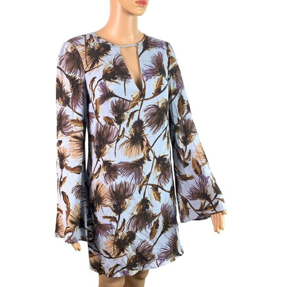 🟣🟣🟣 KIMICHI BLUE Women's Size Small Bell Sleeve Tropical Tunic Shift Dress - Picture 1 of 8